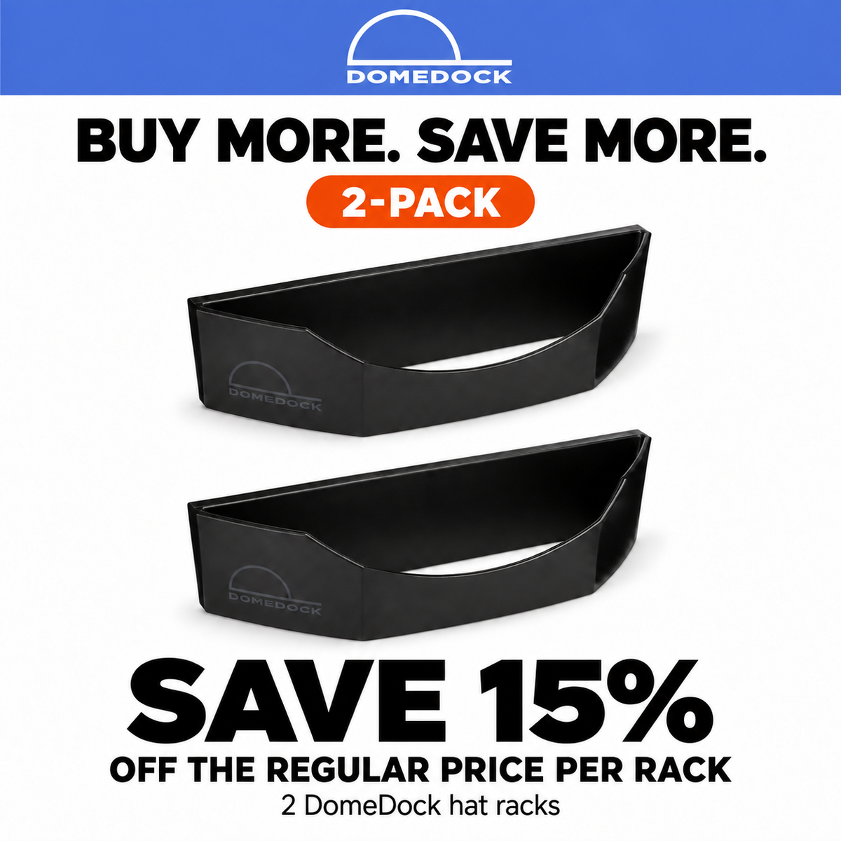 DomeDock Original Wall-Mounted Hat Organizer – Black – 2-Pack (Stores Up to 40 Hats) | SAVE 15%