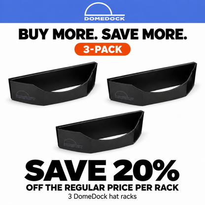 DomeDock Original Wall-Mounted Hat Organizer – Black – 3-Pack (Stores Up to 60 Hats) | SAVE 20%