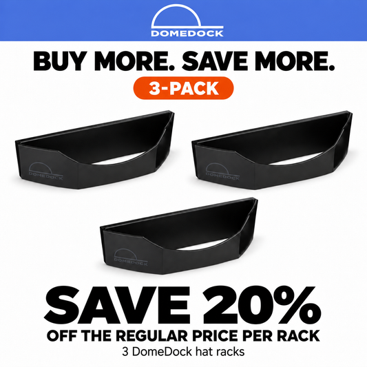 DomeDock Original Wall-Mounted Hat Organizer – Black – 3-Pack (Stores Up to 60 Hats) | SAVE 20%