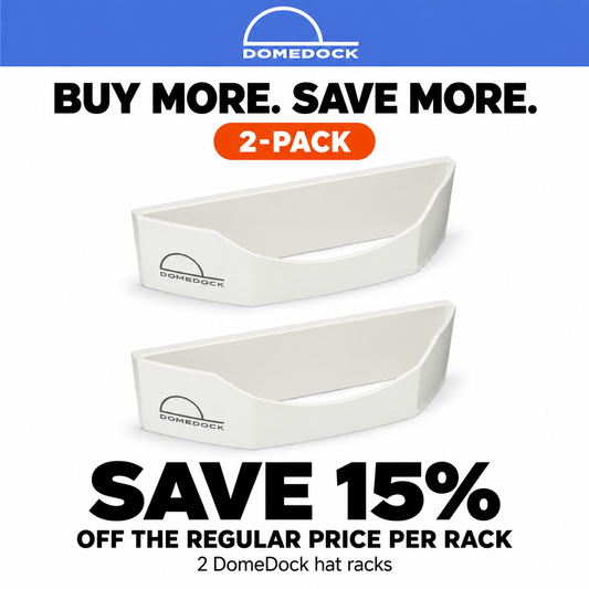 DomeDock Original Wall-Mounted Hat Organizer – White – 2-Pack (Stores Up to 40 Hats) | SAVE 15%