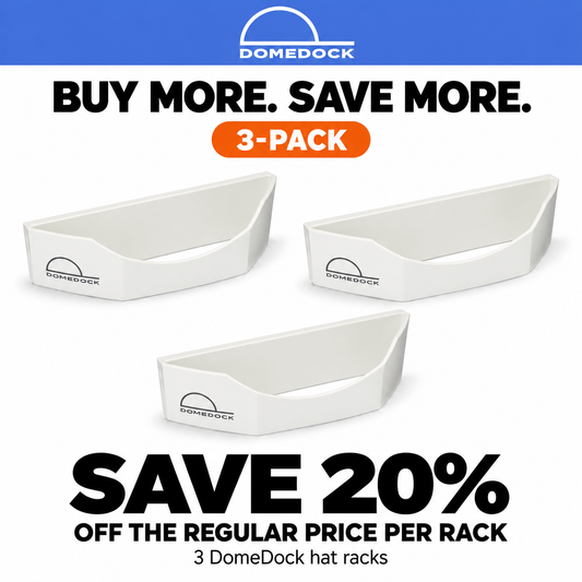 DomeDock Original Wall-Mounted Hat Organizer – White – 3-Pack (Stores Up to 60 Hats) | SAVE 20%